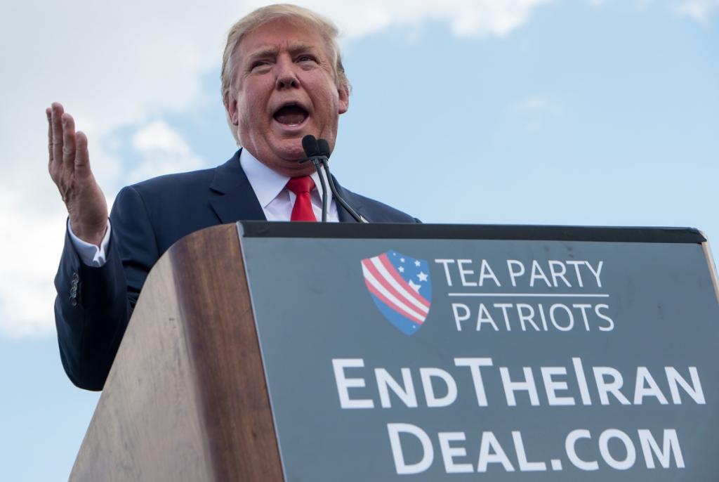 US Republican presidential candidate Donald Trump speaks at a rally organized by the Tea Party against the Iran nuclear deal in front of the Capitol in Washington, DC on Sept. 9, 2015. (AFP/Getty Images)