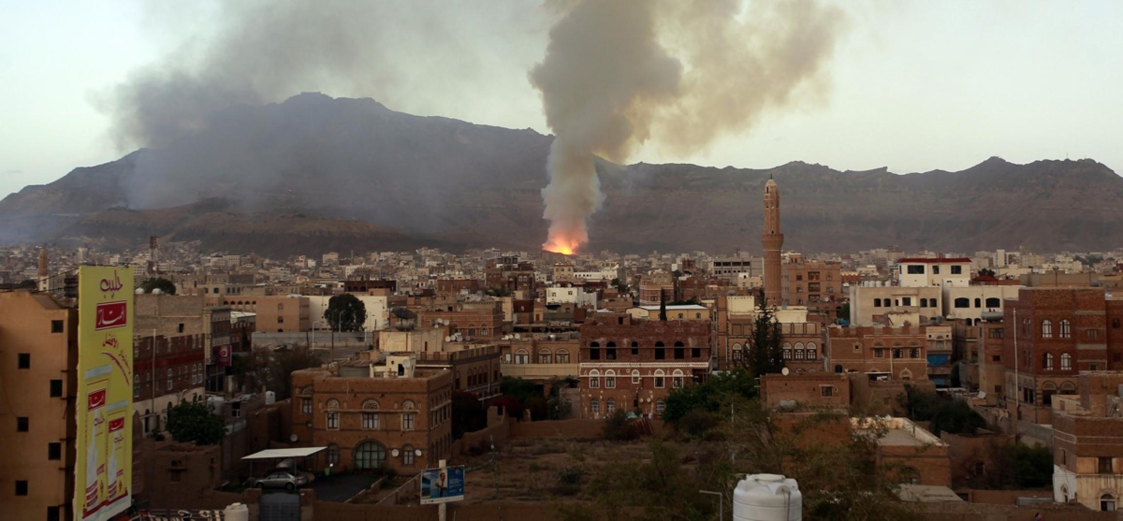 Smoke billows following an airstrike by the Saudi-led coalition on May 11, 2015, in the Yemeni capital, Sanaa. (AFP/Getty Images)